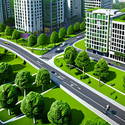 Home 5 워커블 시티 디자인에서의 에너지 효율성 - Green Urban Planning**
"A vibrant cityscape with lush green spaces integrated into the architecture...