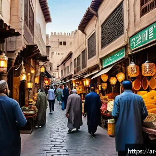 Home 32 워커블 시티의 역사적 사례 분석 - A bustling traditional Moroccan medina street scene in Fes, featuring narrow, winding alleys lined w...