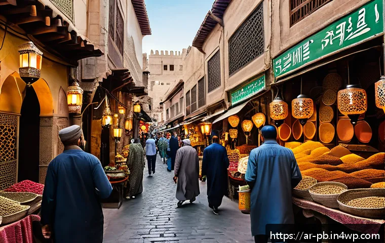 워커블 시티의 역사적 사례 분석 - A bustling traditional Moroccan medina street scene in Fes, featuring narrow, winding alleys lined w...